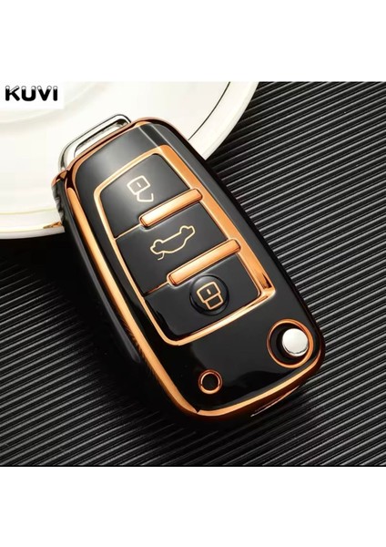 Audi A1 A3 A4 A6 A7 Q2 Q3 Q5 Siyah-Gold Anahtar Kılıfı