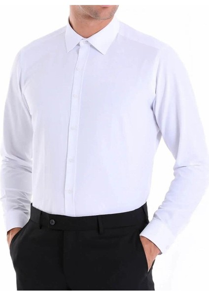 Beyaz Rengi Slim Dar Kalıp Ütü Tutabilen Nanteks Kumaş Mat Gömlek Siyah Kravat Hediyeli fiyatları