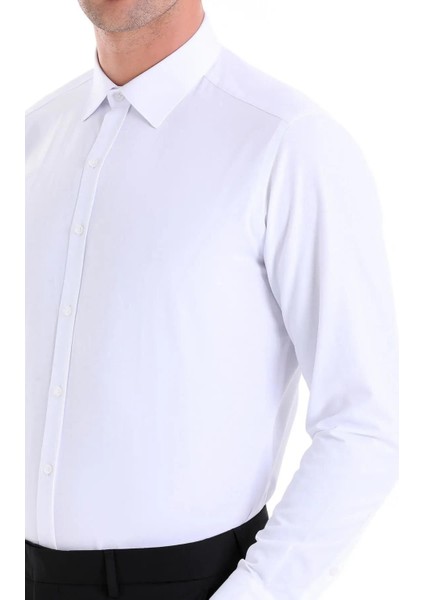 Beyaz Rengi Slim Dar Kalıp Ütü Tutabilen Nanteks Kumaş Mat Gömlek Siyah Kravat Hediyeli modelleri