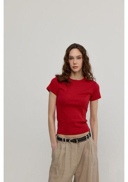 Kadın Magenta Kısa Kollu Basic T-Shirt modelleri