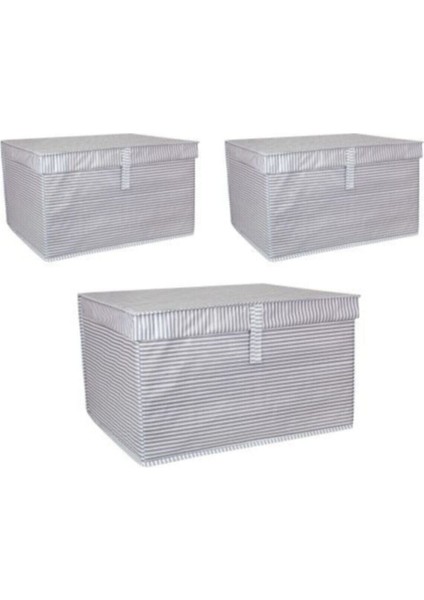3 Adet - Kapaklı Çok Amaçlı ( Çamaşır-Saklama-Düzenleme Vb.) Hurç, Kutu 50 x 40 x 30 - Maxi Model - Gri