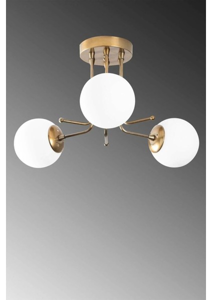 Modern Gold Kasa Byaz Cam 3 Lü Avize