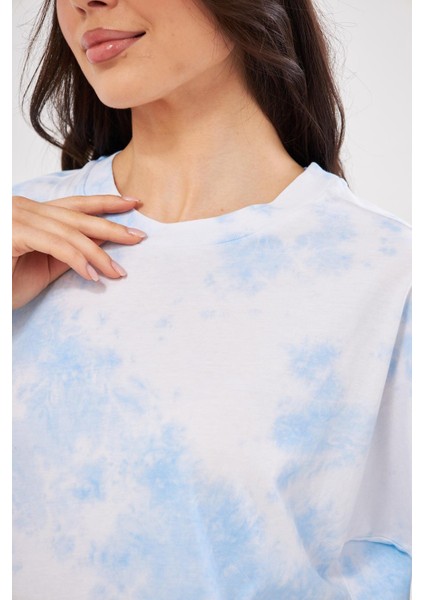 Kadın Bebe Mavisi Desenli Kısa Kollu T-Shirt