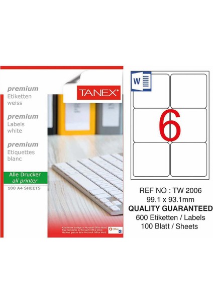 TW-2006 Yazıcı Etiketi 99.1 x 93.1 mm 600 Adet - Beyaz
