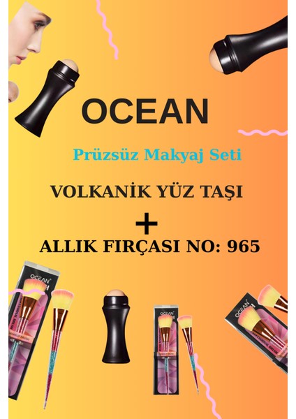 Volkanik Yüz Taşı + Makyaj Fırçası NO:965 | Cilt Yağı Emilimi & Pürüzsüz Makyaj Seti