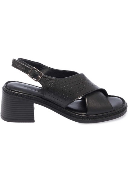Siyah Hakiki Deri Kadın Sandalet - K24Y1SN67221-A23