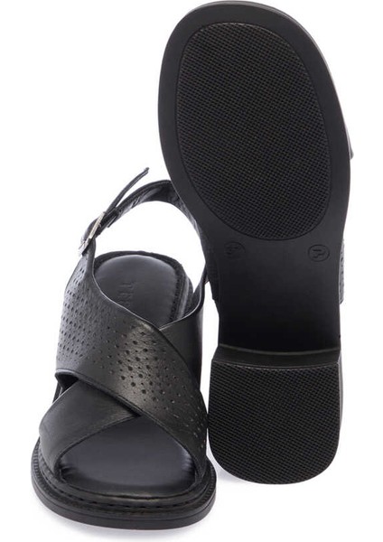 Siyah Hakiki Deri Kadın Sandalet - K24Y1SN67221-A23