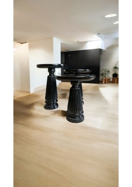 Wood Wooden Ahşap 3’lü Set Vazo Model Mantar Yan Sehpa Modern Siyah Renk Fiskos