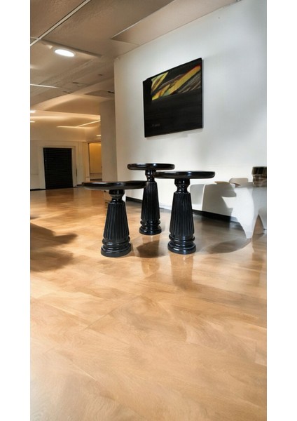 Wood Wooden Ahşap 3’lü Set Vazo Model Mantar Yan Sehpa Modern Siyah Renk Fiskos fiyatları