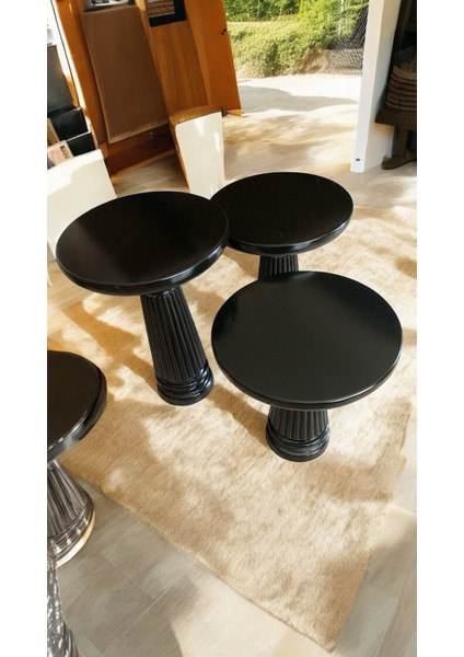 Wood Wooden Ahşap 3’lü Set Vazo Model Mantar Yan Sehpa Modern Siyah Renk Fiskos modelleri