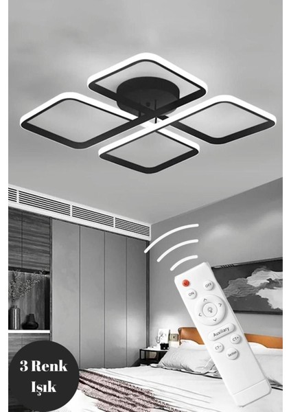 Finesse Siyah Kasa 3 Renk Kumandalı LED Avize Salon,oturma Odası,yatak Odası Için