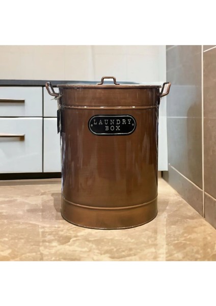 Özel Üretim Metal Kapaklı Oval Gri Çamaşır Sepeti , Metal Kirli Çamaşır Sepeti 51 cm Paslanmaz
