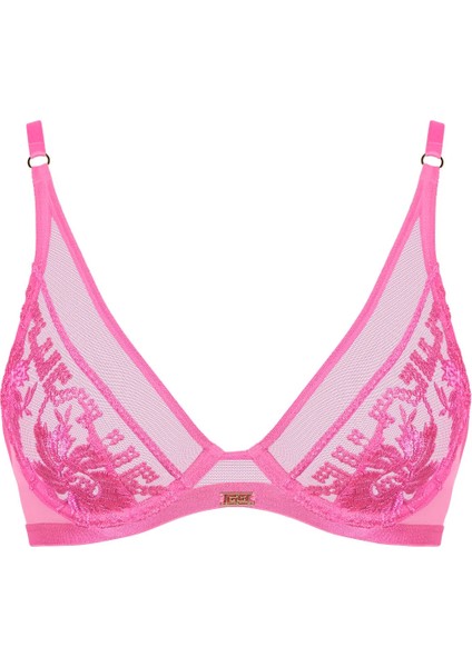 Rules Of Attraction Balenli Üçgen Sütyen, Şeffaf Tül, Fransız Nakışı, Altın Detaylı Askılar ve Takı Süslemeli Dekolte