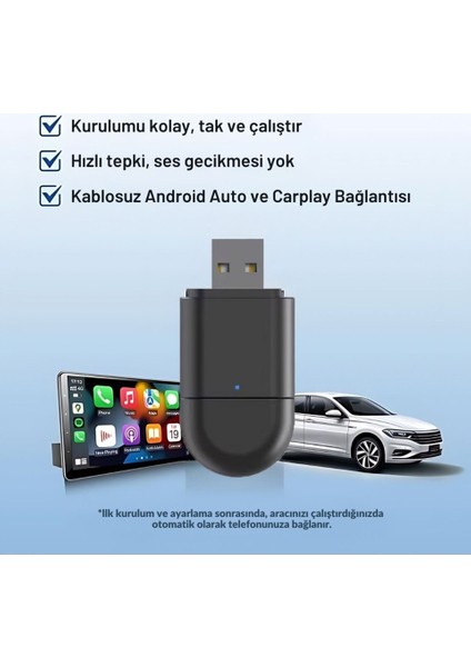 Araç Içi 2in1 Android ve Apple Cihazlar Için Kablosuz Android Auto ve Carplay Adaptörü