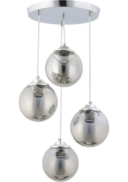 Modern Metal Füme Camlı Avize Seti - 4'lü Tasarım - 30x70 Boyut - Şık Aydınlatma Çözümü