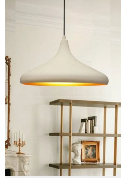 Modern1 Beyaz Içi Gold Oda,mutfak,cafeler Için Tekli Metal Sarkıt Avize ÇAP:35 cm