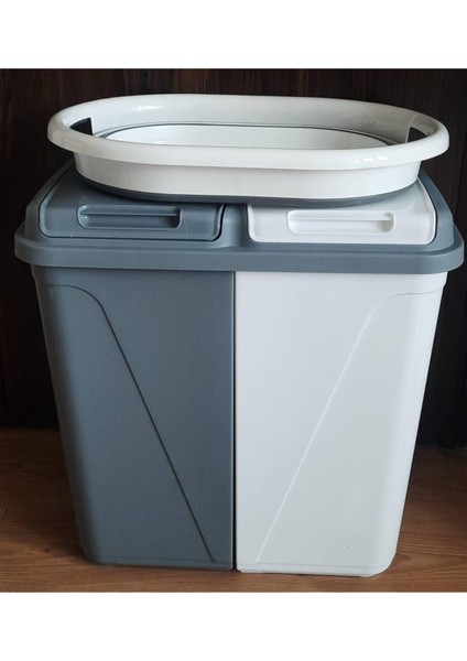 İki Bölmeli Katlanabilir Çamaşır Sepeti Takımı, Gri ve Beyaz, 50 L, Plastik indirimleri