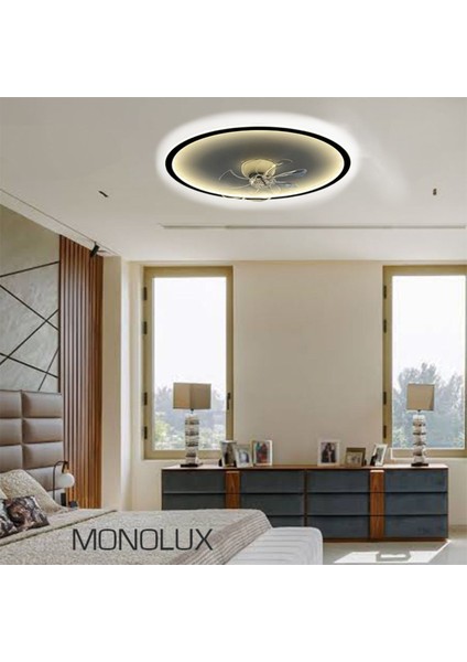 Ø50 cm LED Avize Hareketli Fanlı - Vantilatör Plafonyer Işık:3 Işık Rengi Kumandalı