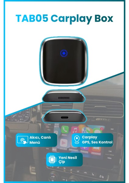 TAB05 Carplay Dönüştürücü Ios ve Android Uyumlu Kablosuz Multimedya Carplay Dönüştürücü