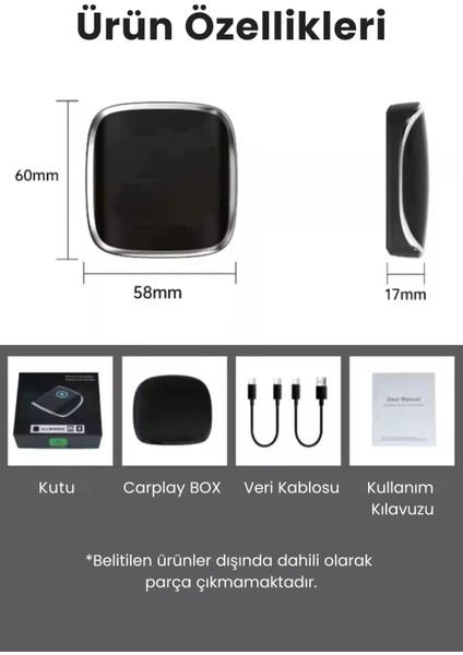 TAB05 Carplay Dönüştürücü Ios ve Android Uyumlu Kablosuz Multimedya Carplay Dönüştürücü