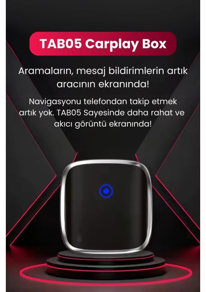 TAB05 Carplay Dönüştürücü Ios ve Android Uyumlu Kablosuz Multimedya Carplay Dönüştürücü