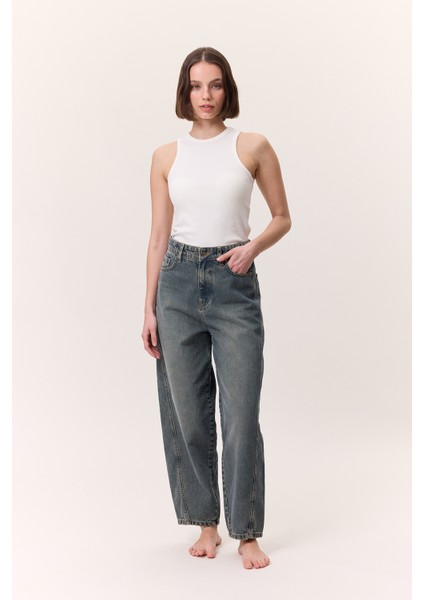 Bol Baggy Fıt Jean Gri Mavi