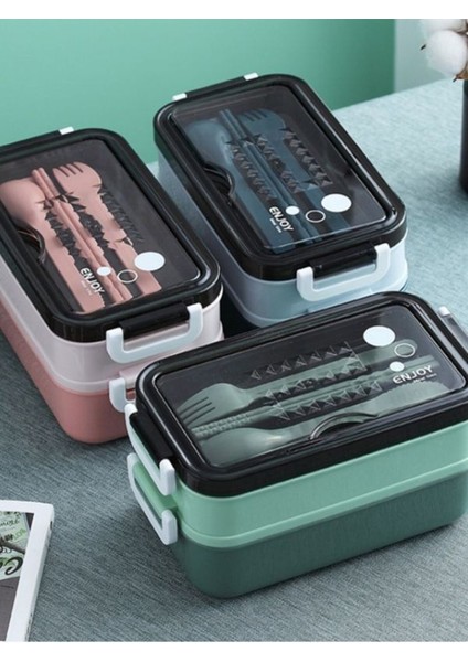 Paslanmaz Çelik Yemek Tası Isı Yalıtımlı 3 Katlı Yemek Termosu Ofis Kamp Lunchbox Mavi