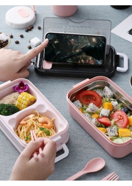 Paslanmaz Çelik Yemek Tası Isı Yalıtımlı 3 Katlı Yemek Termosu Ofis Kamp Lunchbox Mavi
