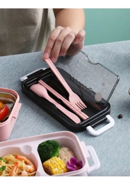 Paslanmaz Çelik Yemek Tası Isı Yalıtımlı 3 Katlı Yemek Termosu Ofis Kamp Lunchbox Mavi