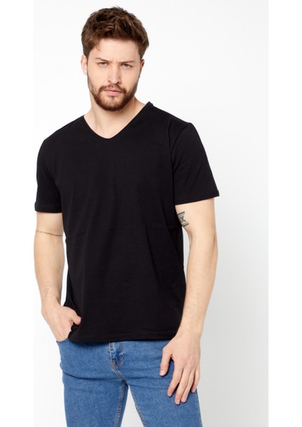 Erkek Pamuklu Kısa Kollu V Yaka T-Shirt