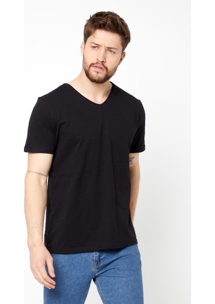 Erkek Pamuklu Kısa Kollu V Yaka T-Shirt