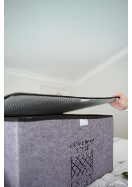 Elegance Keçe Kapaklı Baza Kutu Hurç, Organizer, 50 x 40 x 19 cm , Eşyalarınızı Düzenleyin, Gri Renk modelleri