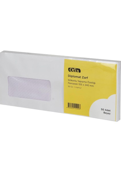 Diplomat Zarf Pencereli 105 x 240 mm 50 Adet - Beyaz fiyatları