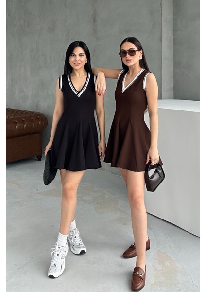 Kahve Zr Model Volanlı Mini Elbise