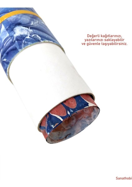 Ebru Desenli Kubur, Fırça, Kağıt , Kalem Saklama Kutusu, Süngerli Silindir Kutu, Fırçalık-No:14