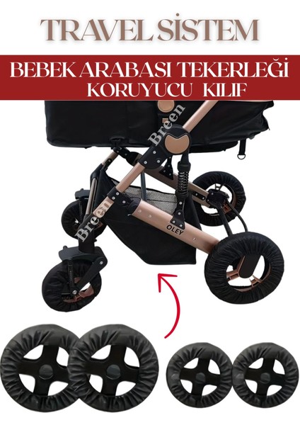 Siyah Bebek Arabası Tekerleği Koruma Kılıfı, Su ve Toz Geçirmez, Yer Kaplamaz, Türkiye'de Üretilmiştir.