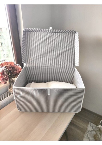 5 Adet - Kapaklı Çok Amaçlı Çamaşır-Saklama-Düzenleme Vb Hurç, Kutu 60 x 40 x 30 - Mega Kutu - Gri