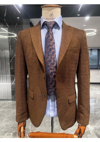Sütlu Kahve Blazer Tek Ceket Slim Fit | Agustini indirimleri