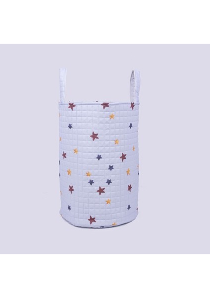 %100 Organik Pamuk Çocuk Oyuncak ve Çamaşır Sepeti - Renkli Yıldız Temalı - Beyaz - 55 x 40 cm fiyatları