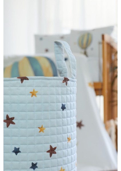 %100 Organik Pamuk Çocuk Oyuncak ve Çamaşır Sepeti - Renkli Yıldız Temalı - Beyaz - 55 x 40 cm modelleri