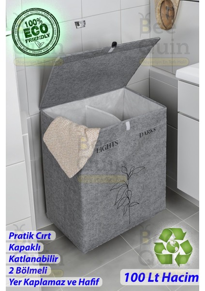 Kirli Çamaşır Sepeti Katlanabilir Sepet Banyo Sepetli Katlanır Keçe 2 Gözlü Ikili Çamaşır