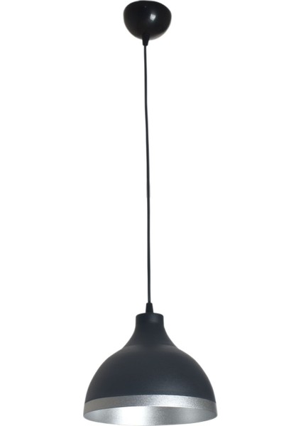 Ada Modern Mutfak Cafe Metal Siyah Içi Gümüş Renkli Gümüş Şeritlitekli Sarkıt Avize (Çap 20 cm )