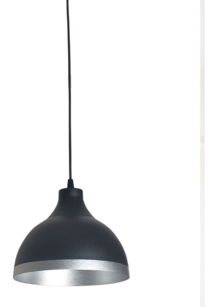 Ada Modern Mutfak Cafe Metal Siyah Içi Gümüş Renkli Gümüş Şeritlitekli Sarkıt Avize (Çap 20 cm )