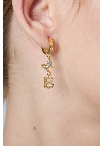 Taşlı Kelebekli Harf Küpe