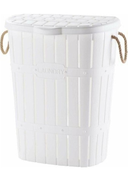 Bambu Halatlı Beyaz Çamaşır Sepeti 100x100, 60 L, Hafif ve Şık Tasarım