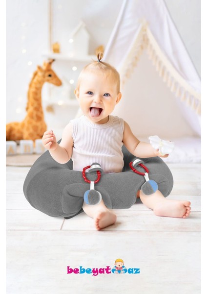 Çıngıraklı Gri Bebek Oturma Destek Minderi Büyük Boy Koruyucu Yastık - Gri Bebek Koltuğu