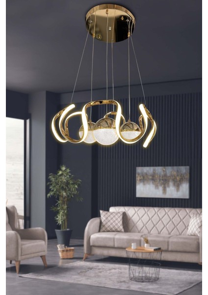 3 Renkli Ledli Avize - Alüminyum Malzemeli, 3 Toplu Şık Avize, 60x70 Boyutunda, Modern Tasarım