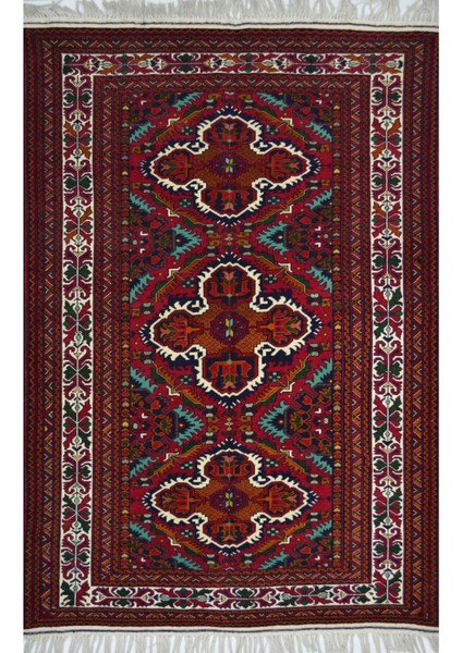Afgan Bilicik Kaşmir Yünden El Dokuma Bordo Renk Halı 93 x 144 cm (1.34 M²)