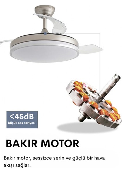 Dlc Zonda Gümüş Renk LED Tavan Vantilatörü 107 cm