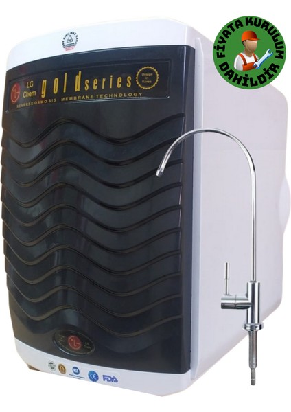 Lg Chem Ücretsiz Montajlı Gold Specıal 12 Litre 7 Filtre 14 Aşama Gümüş Iyon Tatlandırıcı Mineral Alkali 90 Gpd Nano Membranlı 304 Kalite Krom Musluklu 12 Litre Çelik Tanklı Su Arıtma Cihazı